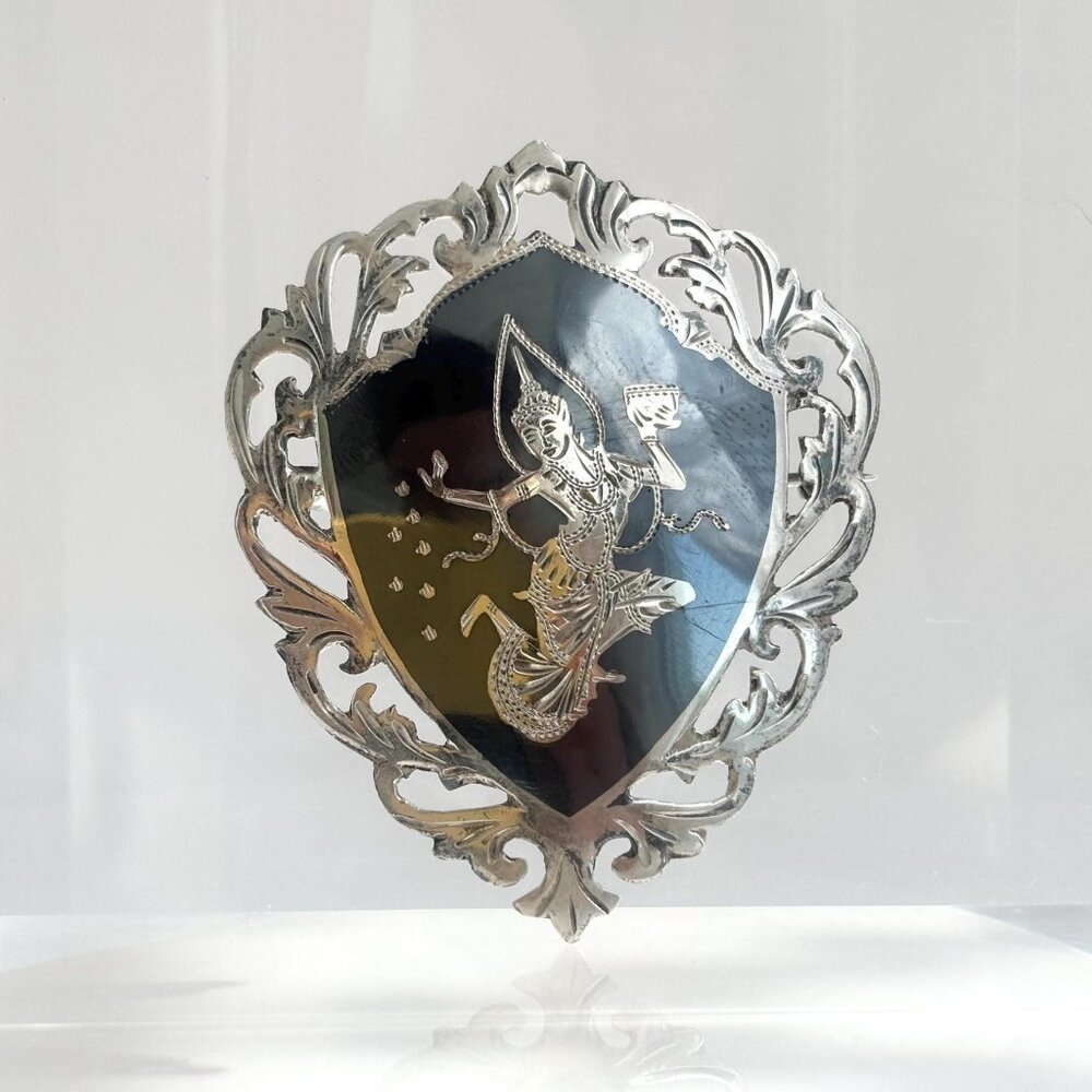 Vintage Nielloware sterling silver Siam Brooch